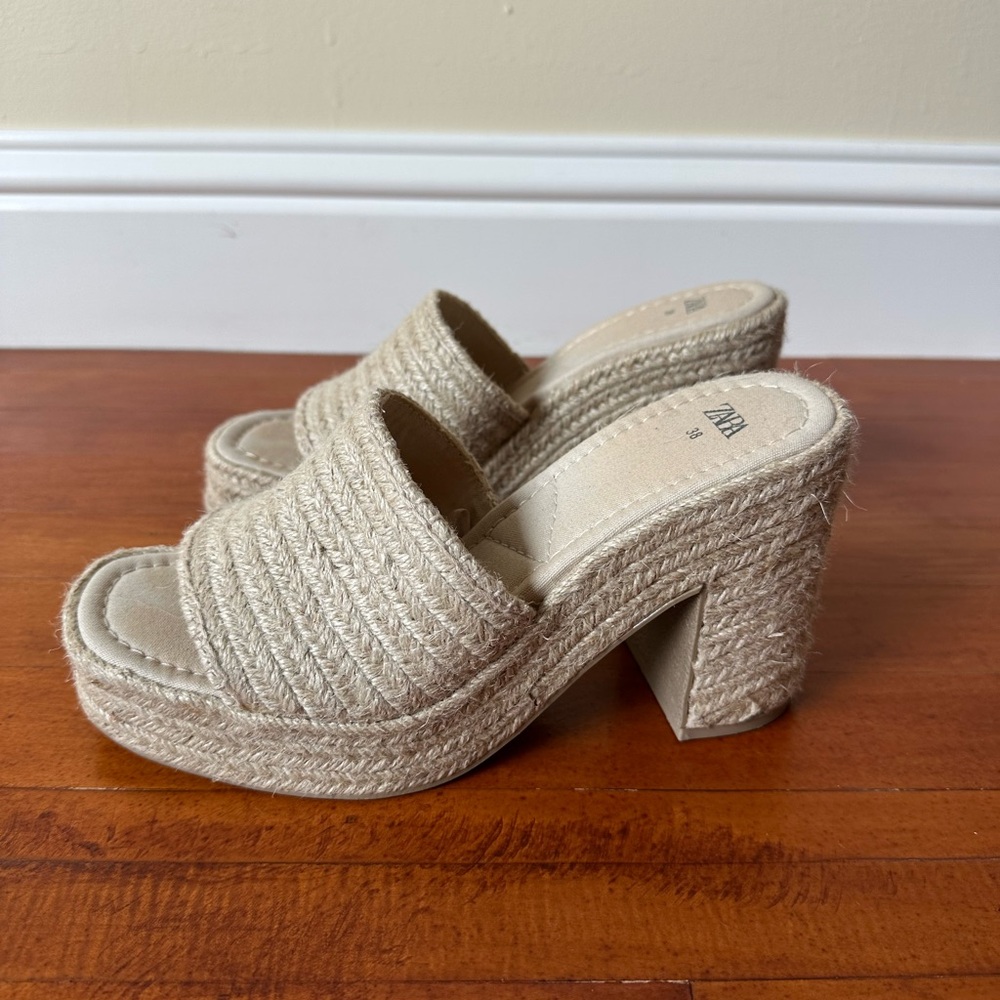 ZARA Beige Braided Platform Mule Sandals